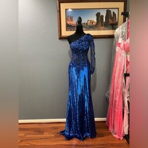 Women Sequin Wedding, Prom, Party Blue Dress size 6